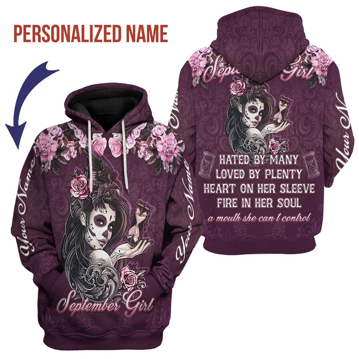 Customspig Personalized Hoodie September Girl All Over Printed