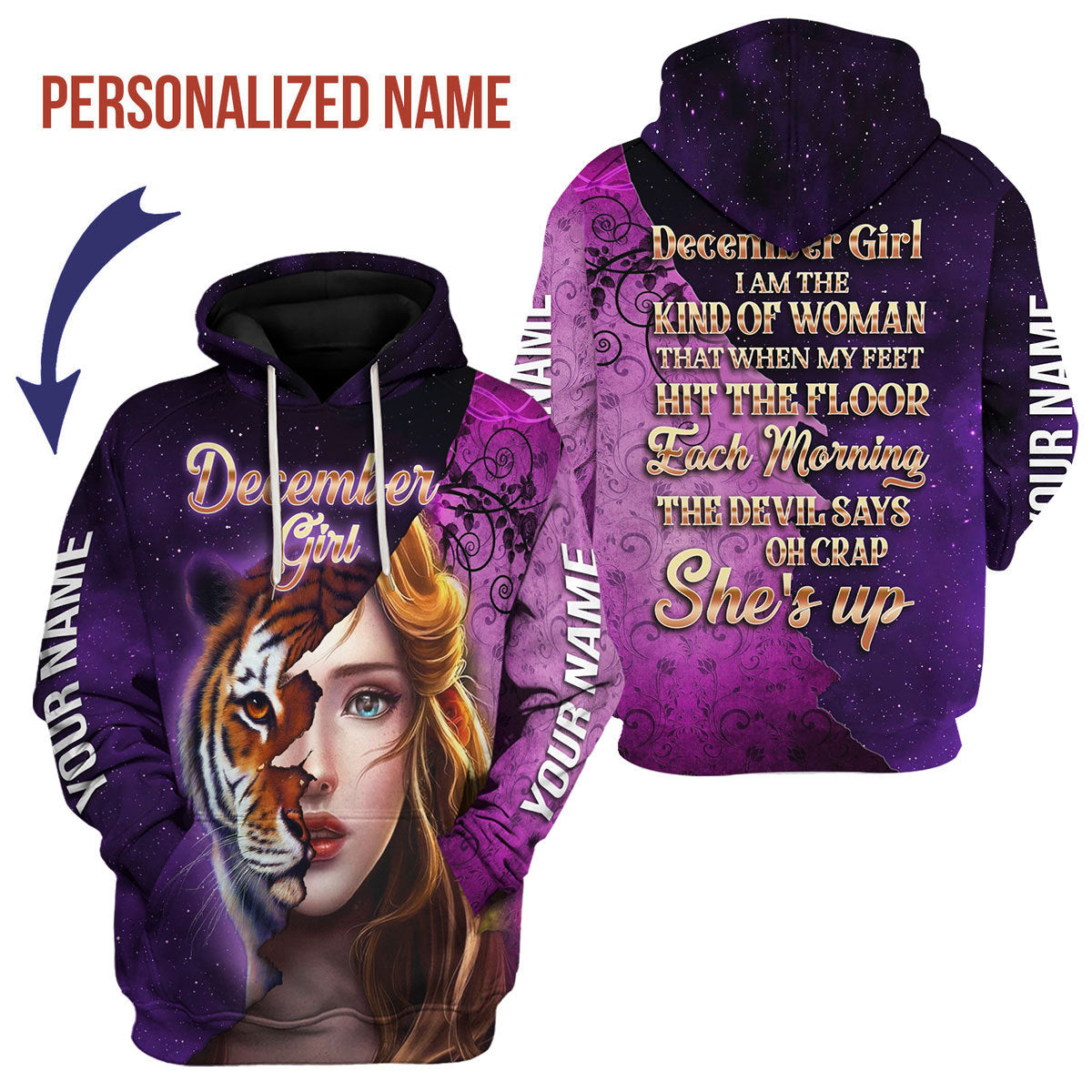 CustomsPig Personalized Hoodie As A December Girl All Over Printed