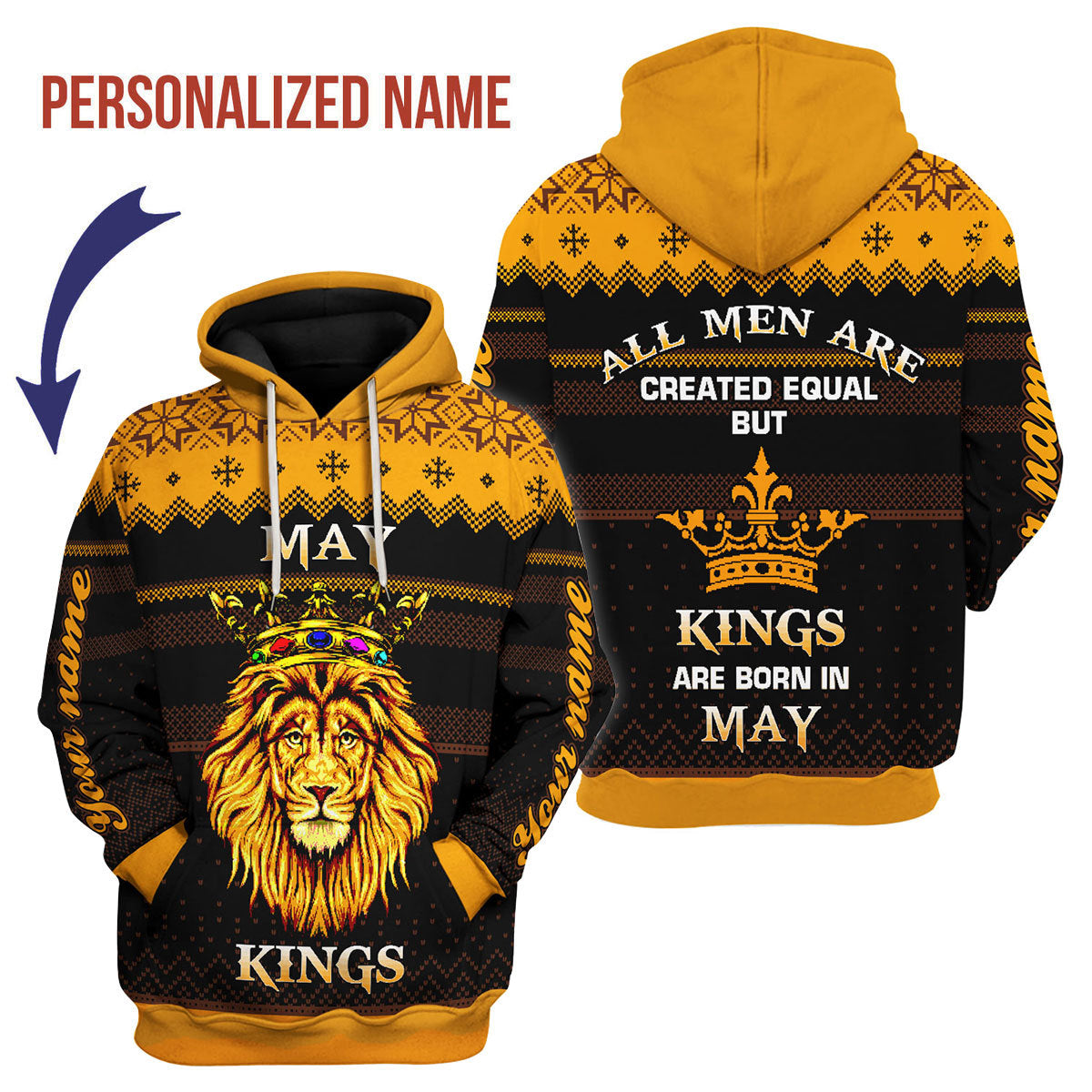 CustomsPig Personalized Hoodie May Guy Kings Are Born In May All Over Printed