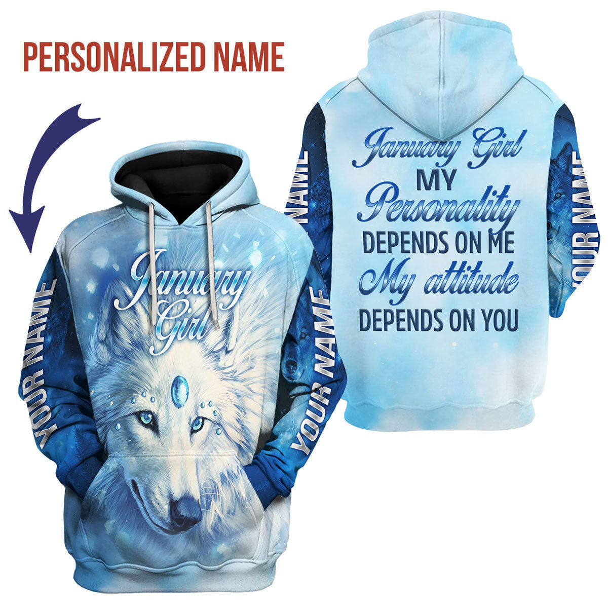 CustomsPig Personalized Hoodie January Girl All Over Printed
