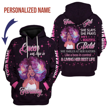 CustomsPig Personalized Hoodie February Girl She's Beautiful Bold All Over Printed