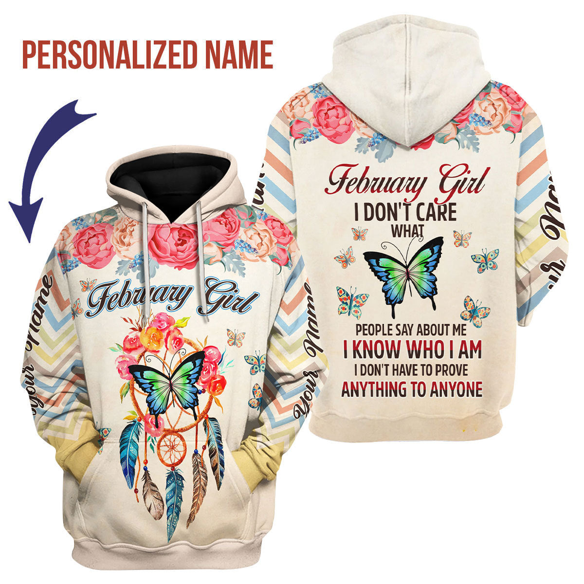 CustomsPig Personalized Hoodie February Girl All Over Printed