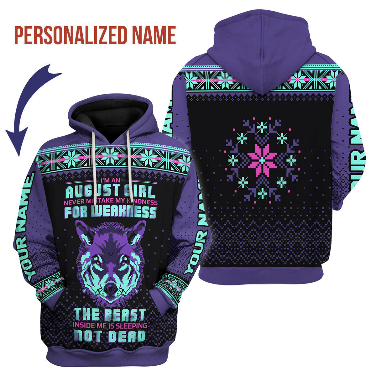 CustomsPig Personalized Hoodie August Girl All Over Printed
