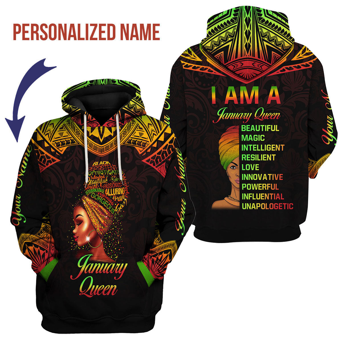 CustomsPig Personalized Hoodie January Queen All Over Printed