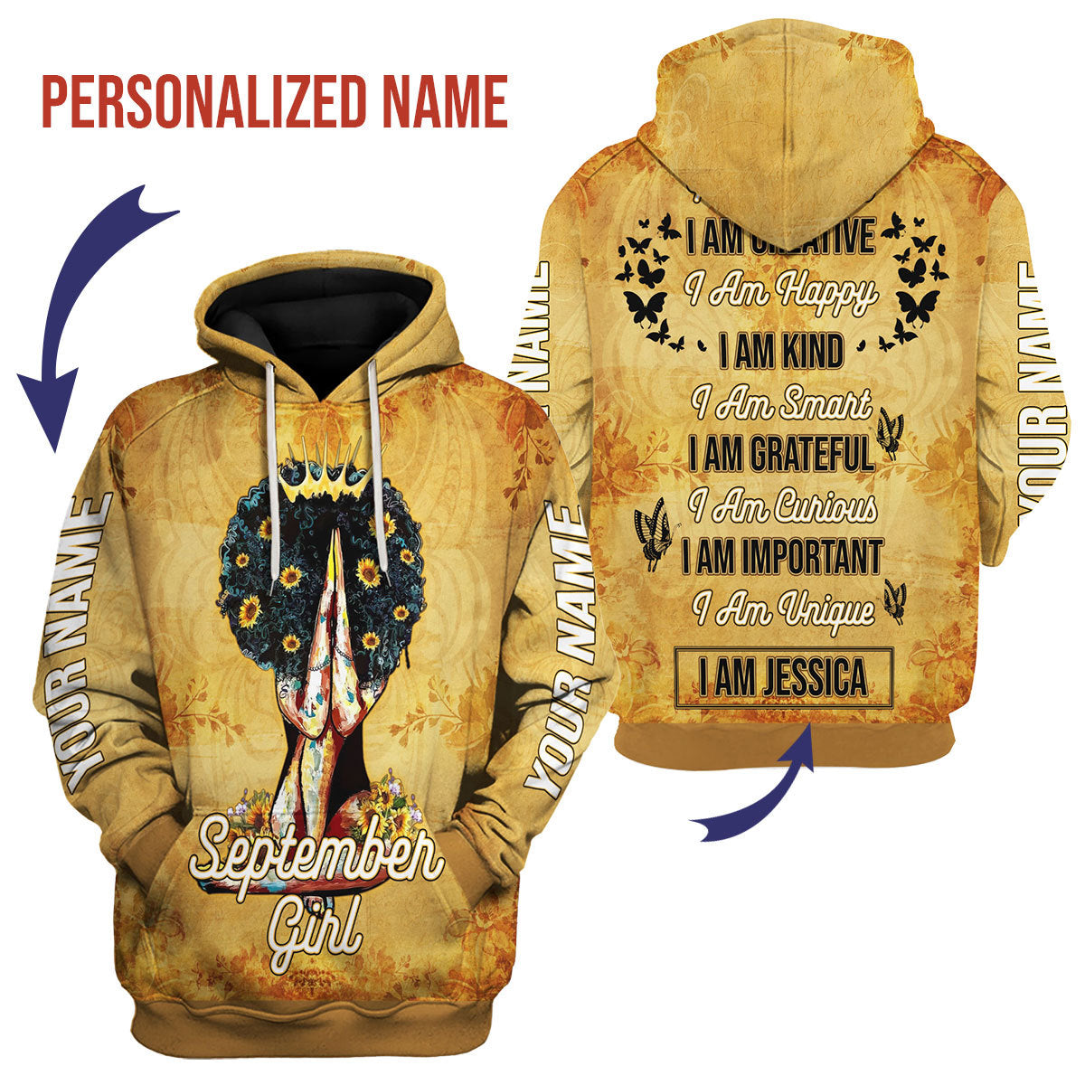 Customspig Personalized Hoodie September Girl All Over Printed