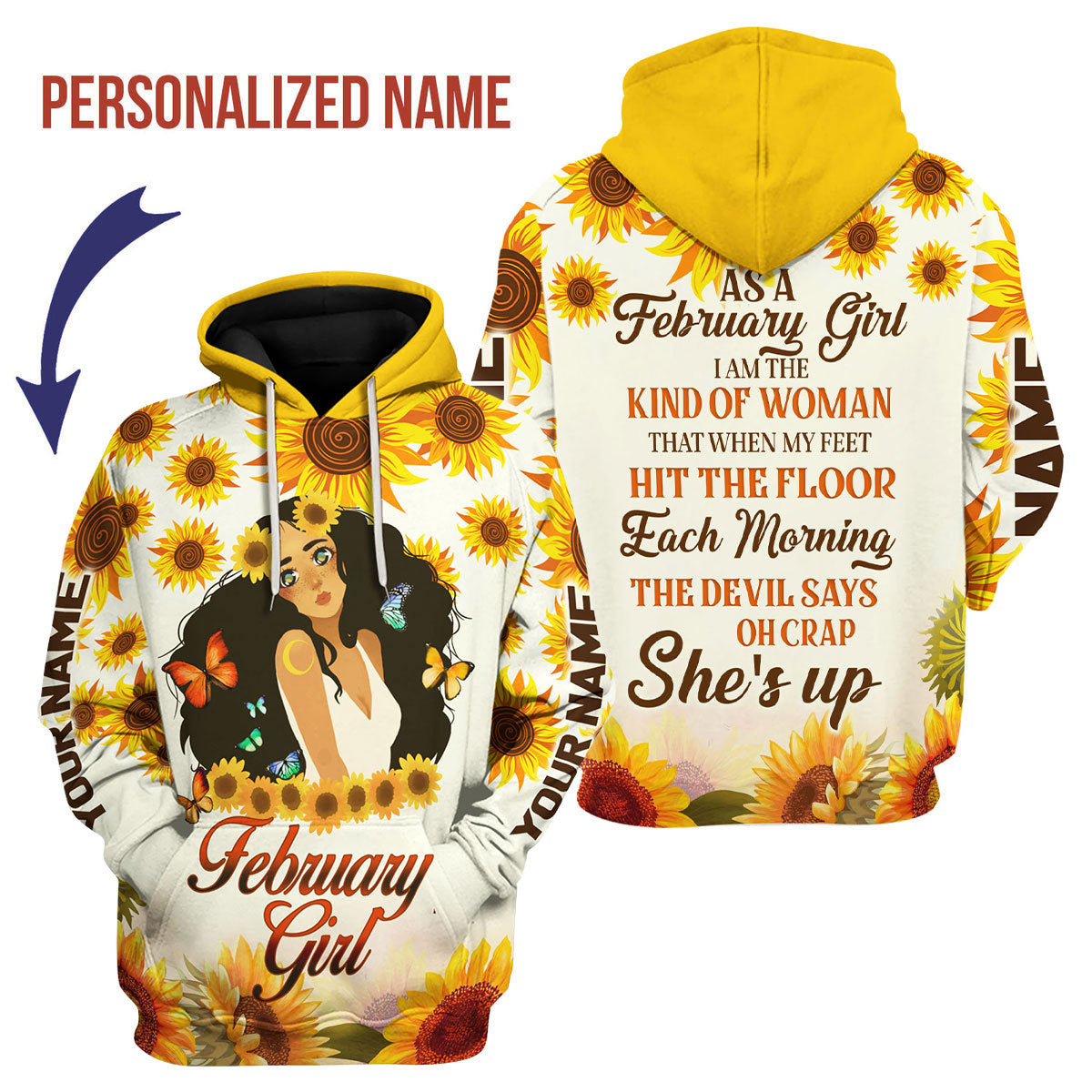 CustomsPig Personalized Hoodie February Girl All Over Printed