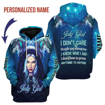 CustomsPig Personalized Hoodie July Girl I Don't Care All Over Printed