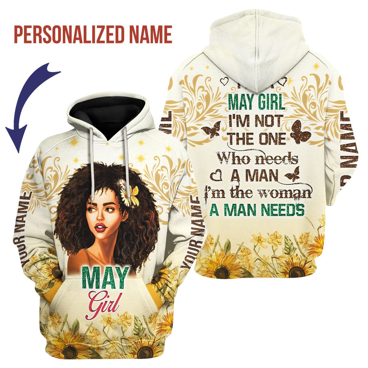 CustomsPig Personalized Hoodie May Girl All Over Printed