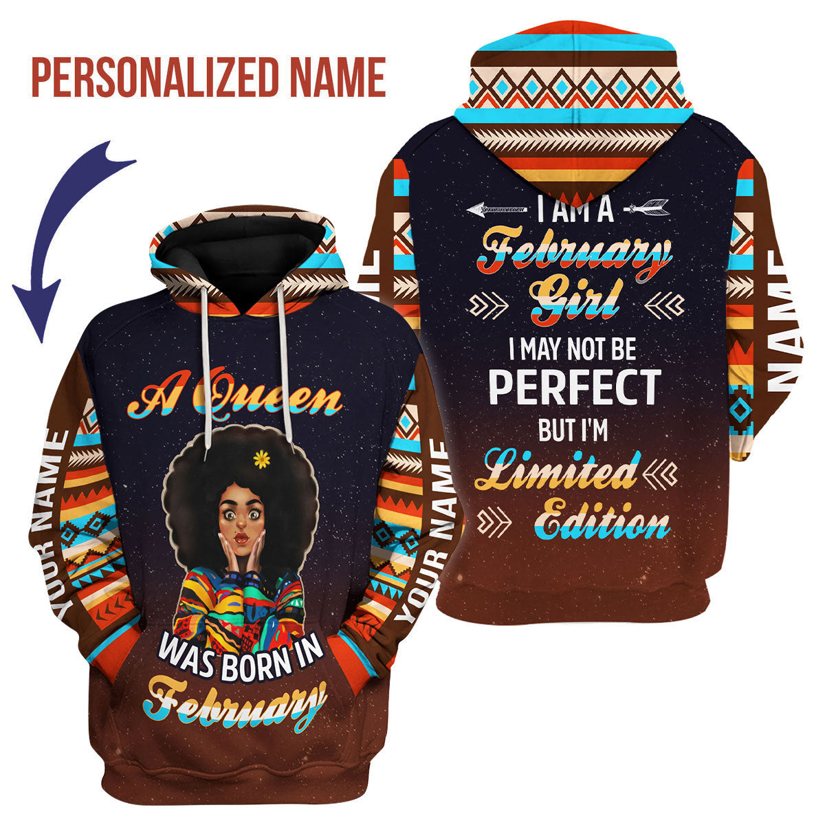 CustomsPig Personalized Hoodie February Girl All Over Printed