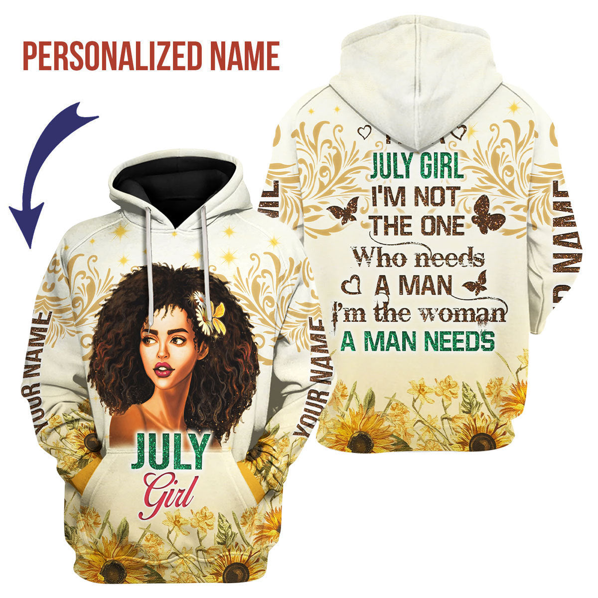 CustomsPig Personalized Hoodie July Girl All Over Printed