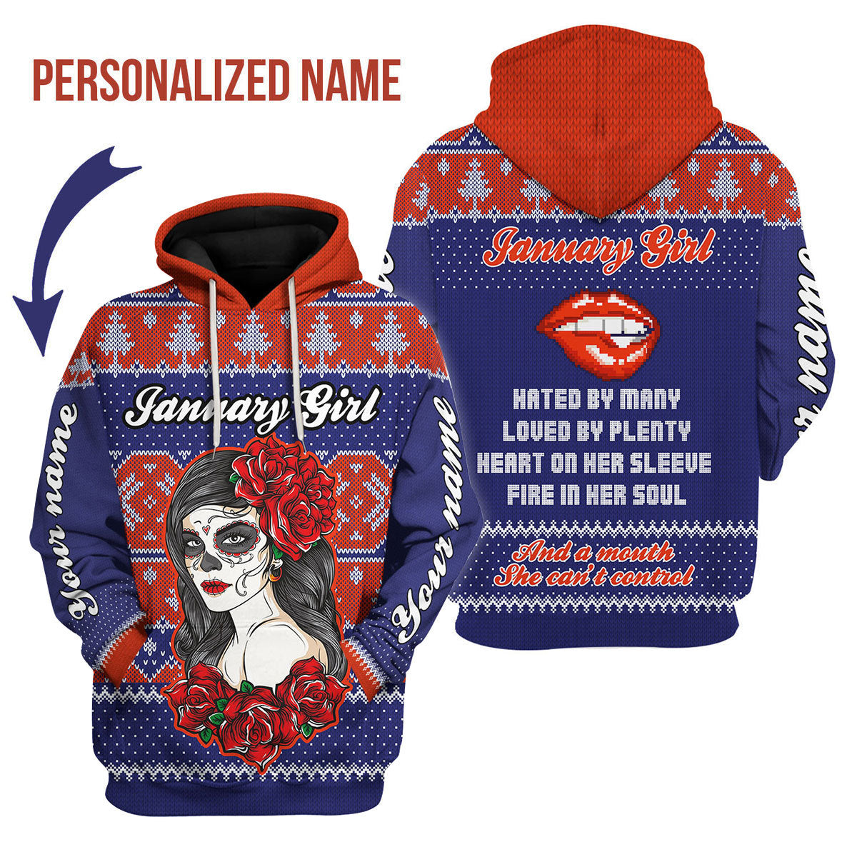 CustomsPig Personalized Hoodie January Girl All Over Printed