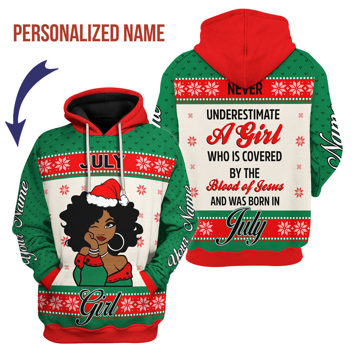 CustomsPig Personalized Hoodie July Girl All Over Printed