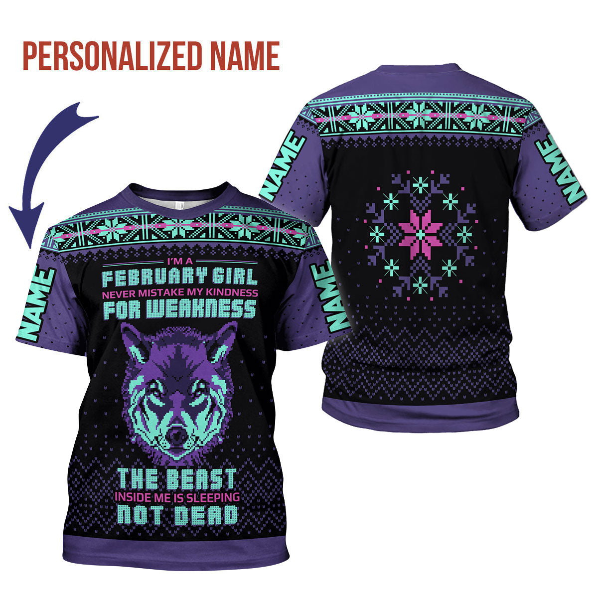 CustomsPig Personalized T-Shirt February Girl All Over Printed