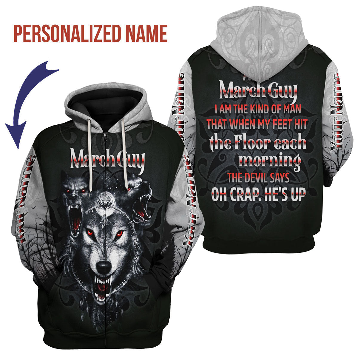 CustomsPig Personalized Zip Hoodie March Guy All Over Printed