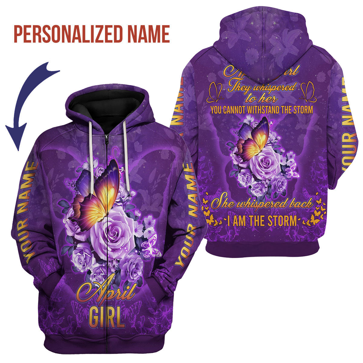 CustomsPig Personalized Zip Hoodie April Girl  All Over Printed