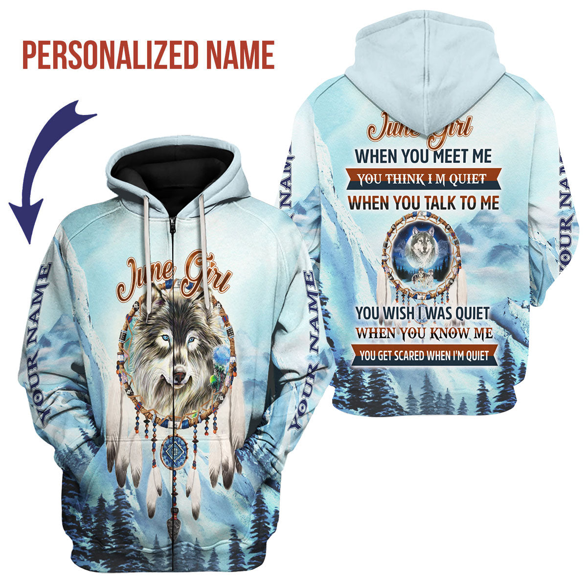 CustomsPig Personalized Zip Hoodie I Am A June Girl All Over Printed