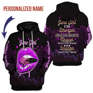 CustomsPig Personalized Zip Hoodie I'm A June Girl All Over Printed