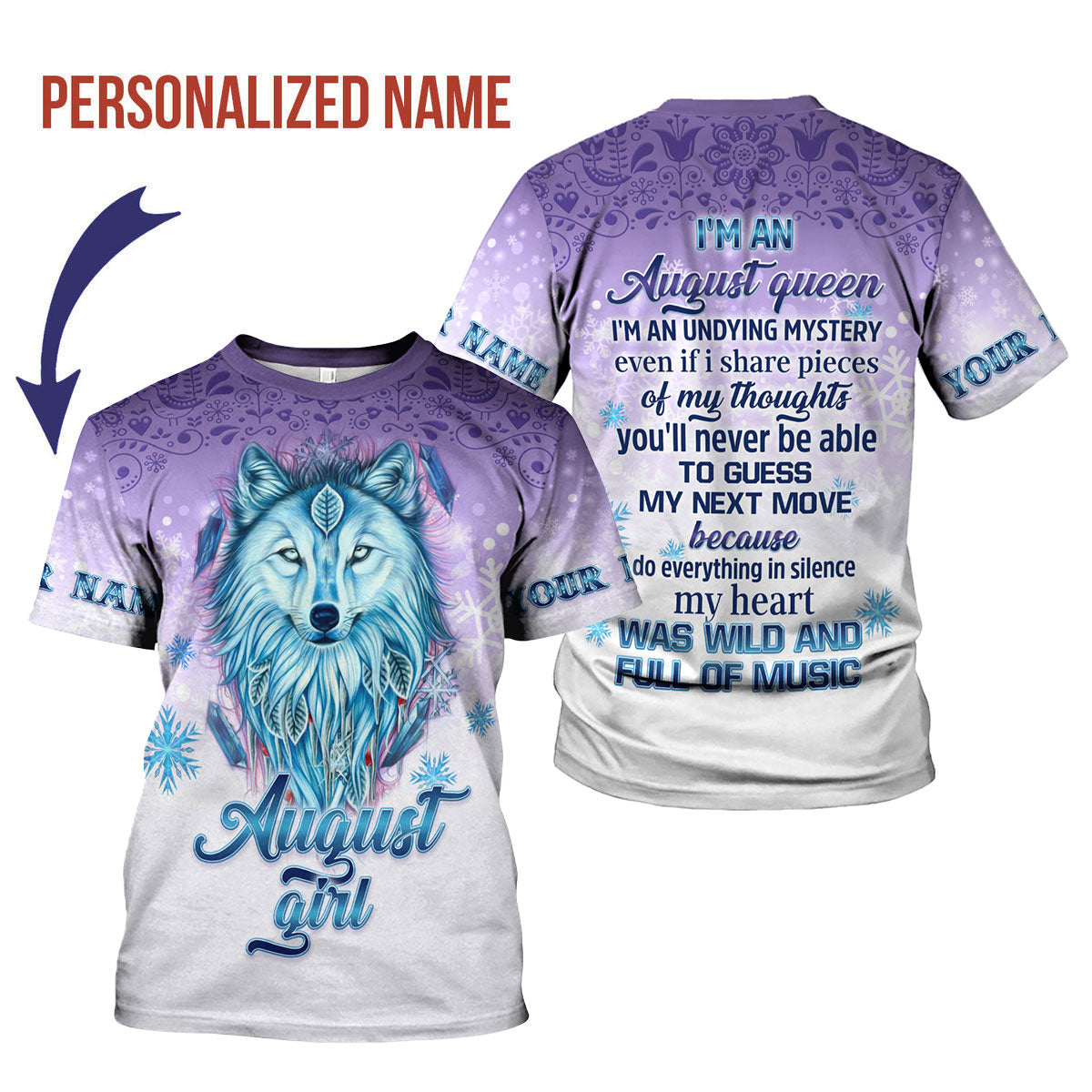 CustomsPig Personalized T-Shirt I'm An August Queen All Over Printed