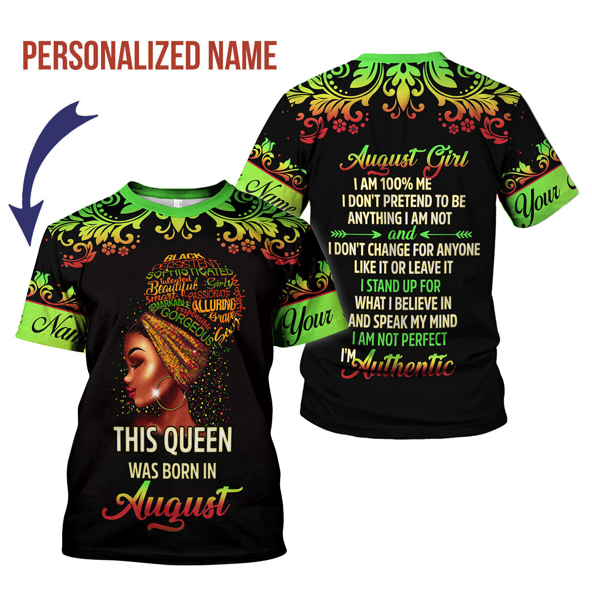 CustomsPig Personalized T-Shirt August Girl I Am 100% Me All Over Printed