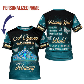 CustomsPig Personalized T-Shirt February Girl All Over Printed