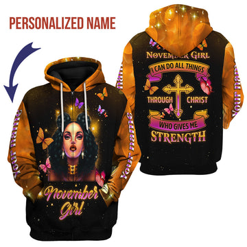 CustomsPig Personalized Zip Hoodie I Am A November Girl All Over Printed