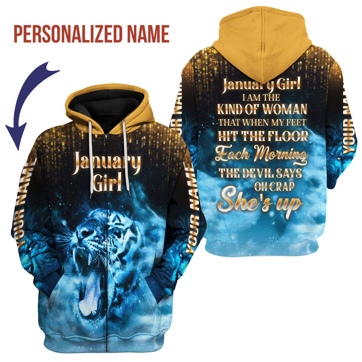CustomsPig Personalized Zip Hoodie As A January Girl She's Up All Over Printed