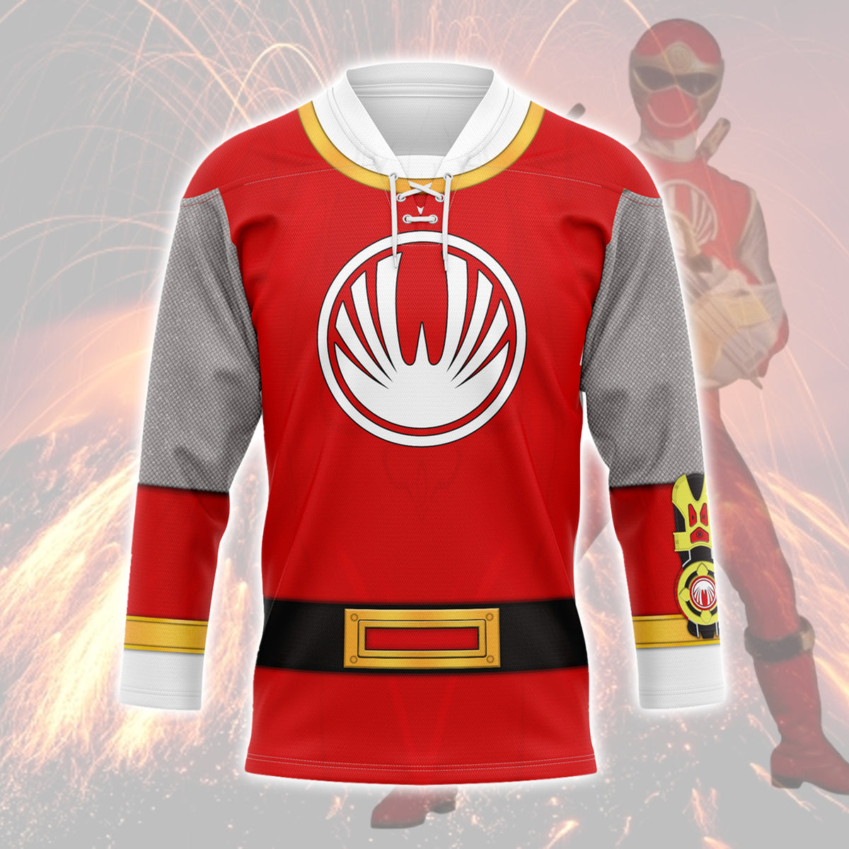 HumansBold Power Rangers Ninja Storm Red Ranger Hockey Jersey