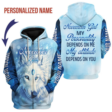 CustomsPig Personalized Zip Hoodie November Girl All Over Printed