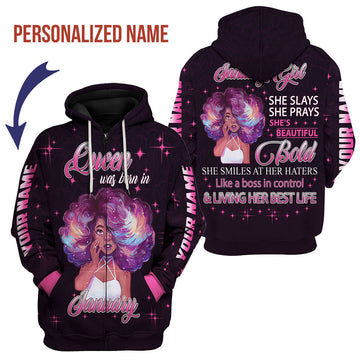 CustomsPig Personalized Zip Hoodie January Girl She's Beautiful Bold All Over Printed