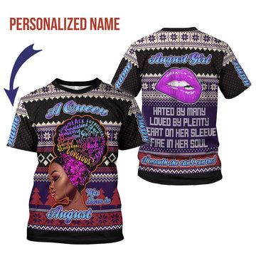 CustomsPig Personalized T-shirt A Queen Was Born In August All Over Printed