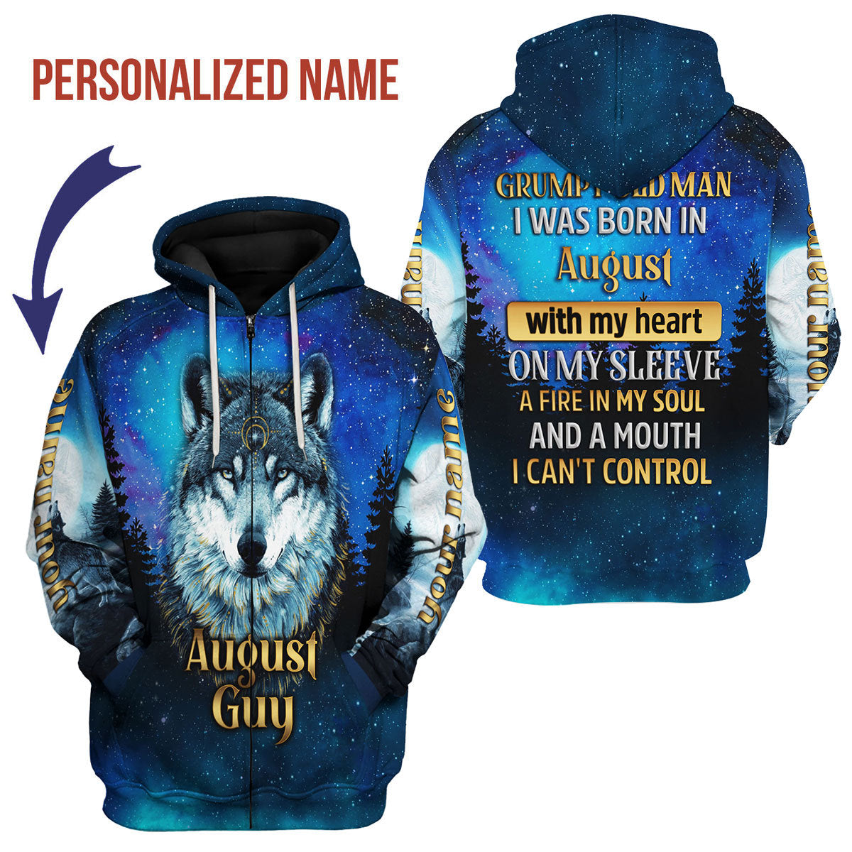 CustomsPig Personalized Zip Hoodie I Was Born In August All Over Printed