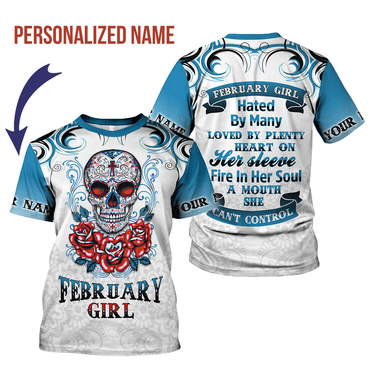 CustomsPig Personalized T-Shirt February Girl All Over Printed