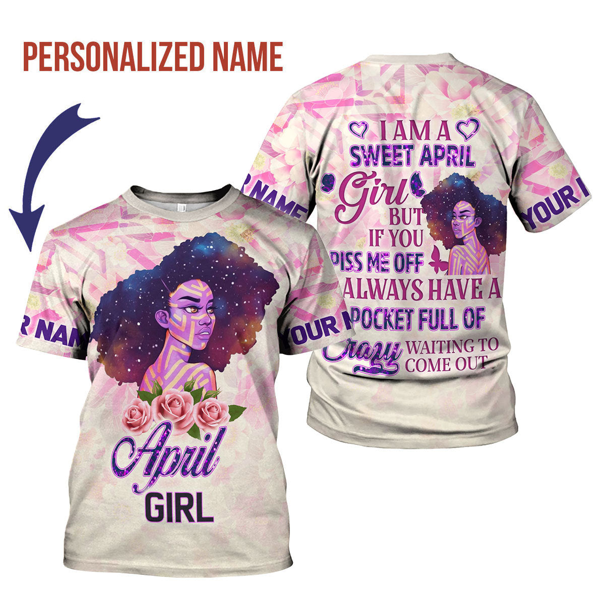 CustomsPig Personalized T-Shirt April Girl All Over Printed