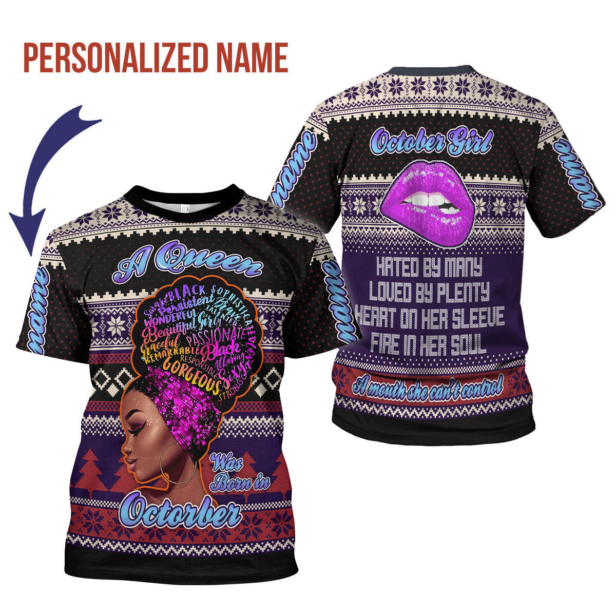 CustomsPig Personalized T-shirt A Queen Was Born In October All Over Printed