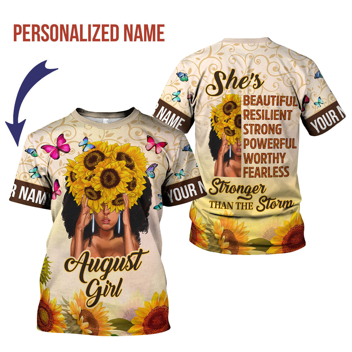 CustomsPig Personalized T-Shirt August Girl All Over Printed