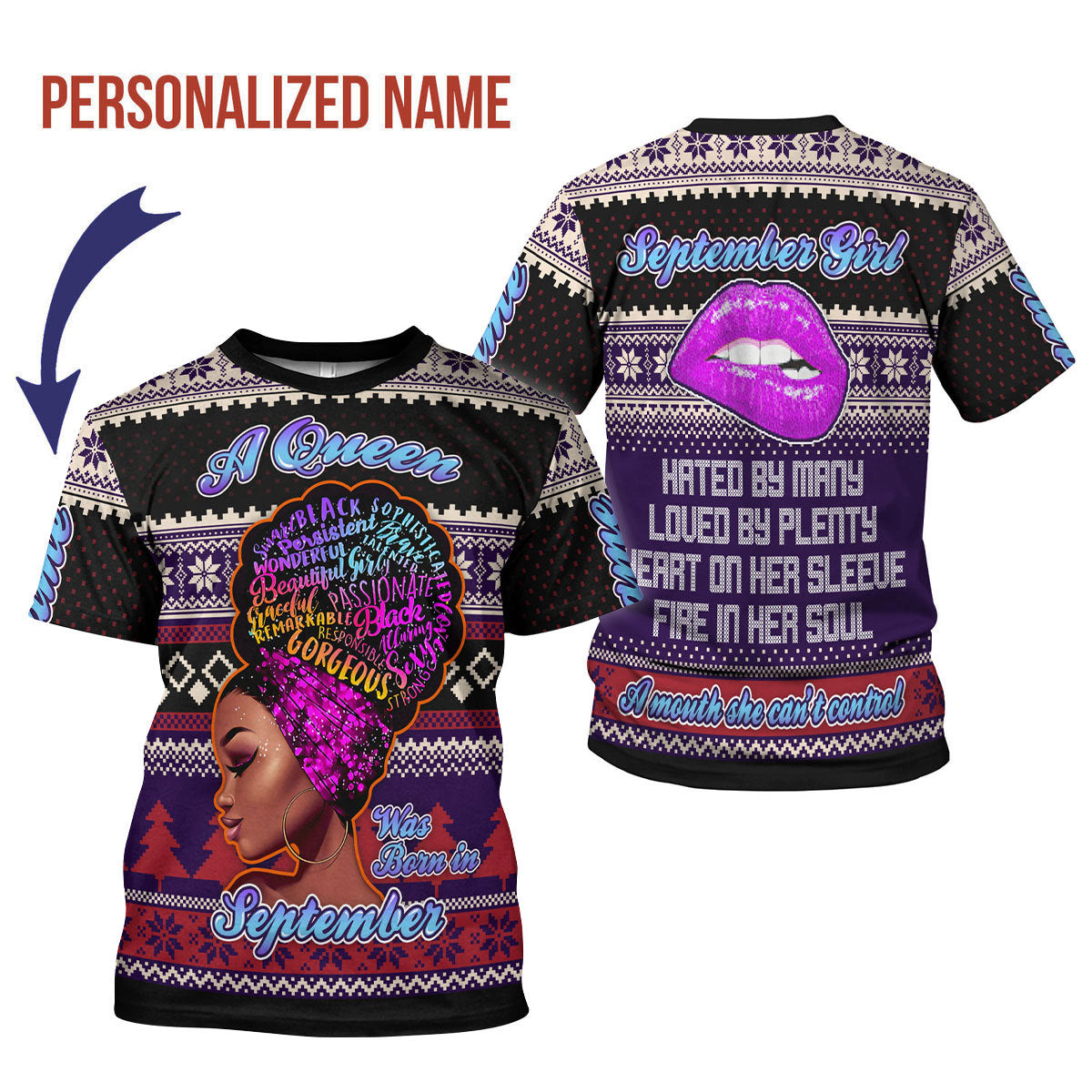 CustomsPig Personalized T-shirt A Queen Was Born In September All Over Printed