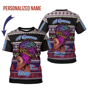 CustomsPig Personalized T-shirt A Queen Was Born In May All Over Printed