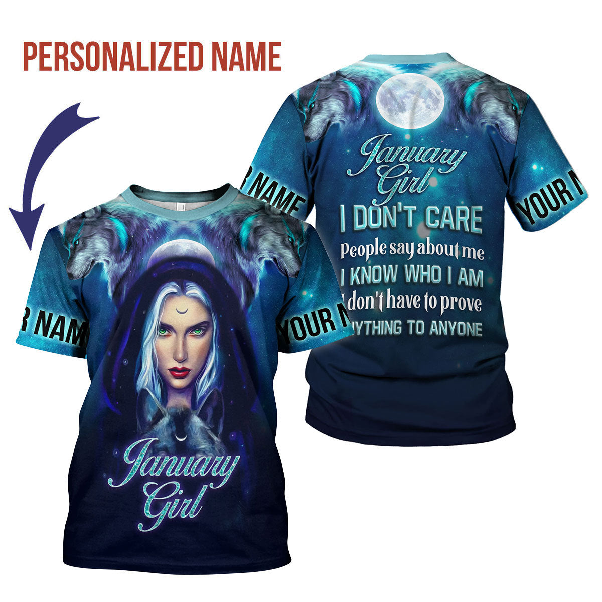 CustomsPig Personalized T-Shirt January Girl I Don't Care All Over Printed