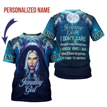CustomsPig Personalized T-Shirt January Girl I Don't Care All Over Printed
