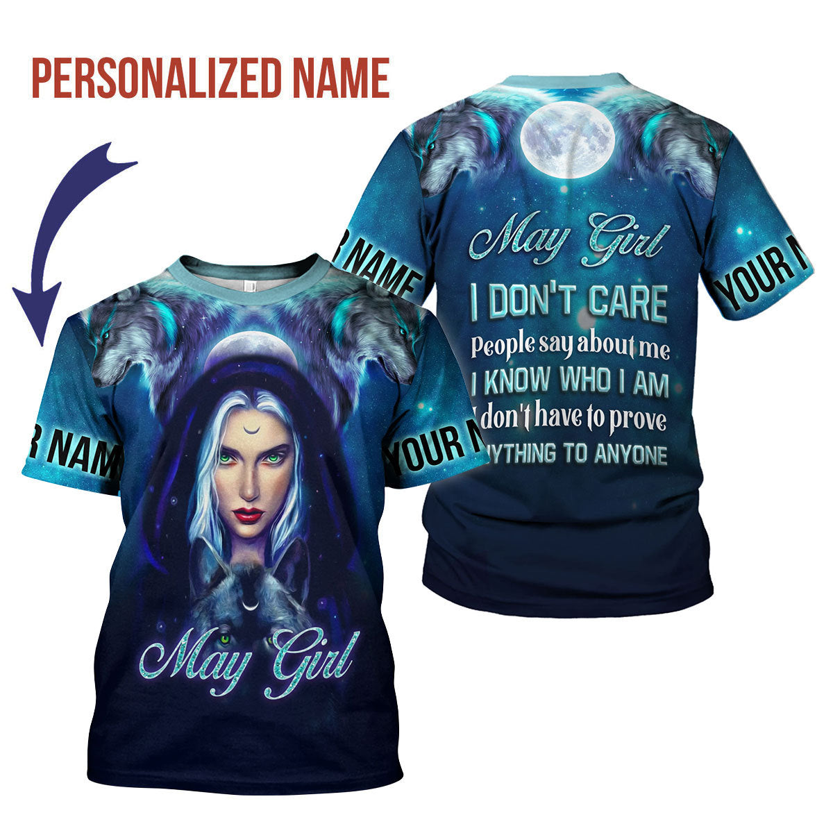 CustomsPig Personalized T-Shirt May Girl I Don't Care All Over Printed