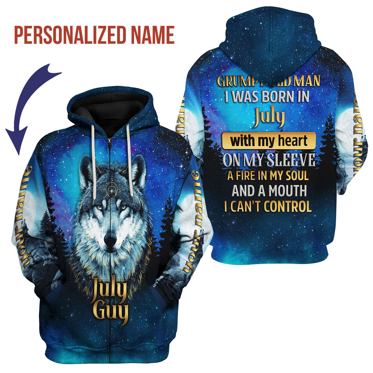 CustomsPig Personalized Zip Hoodie July Guy I Was Born In July All Over Printed