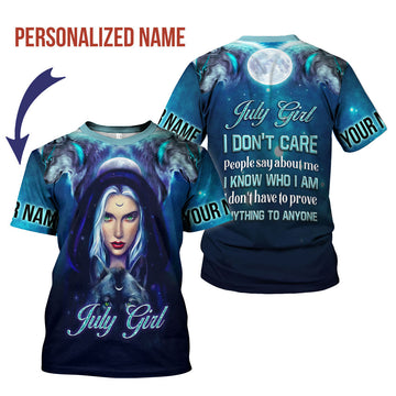 CustomsPig Personalized T-Shirt July Girl I Don't Care All Over Printed