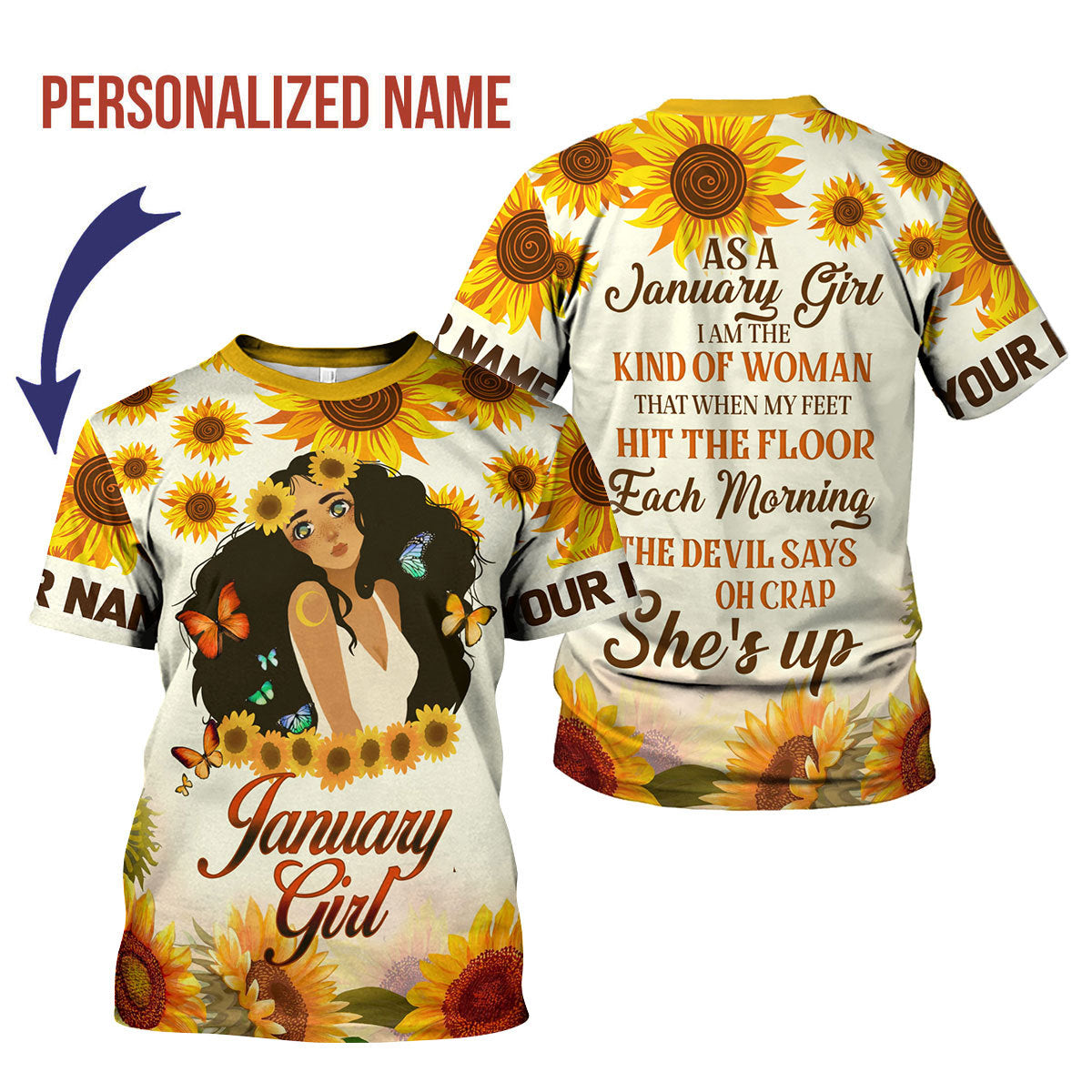 CustomsPig Personalized T-Shirt January Girl All Over Printed