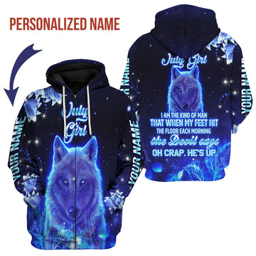 CustomsPig Personalized Zip Hoodie July Girl All Over Printed