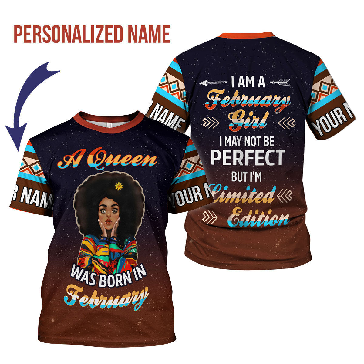 CustomsPig Personalized T-Shirt February Girl All Over Printed