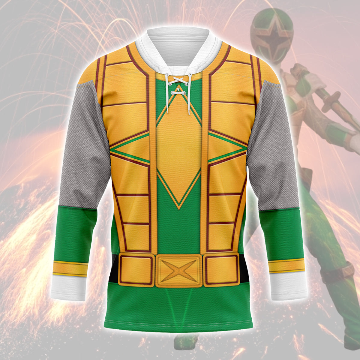 HumansBold Power Rangers Ninja Storm Green Samurai Ranger Hockey Jersey