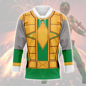 HumansBold Power Rangers Ninja Storm Green Samurai Ranger Hockey Jersey