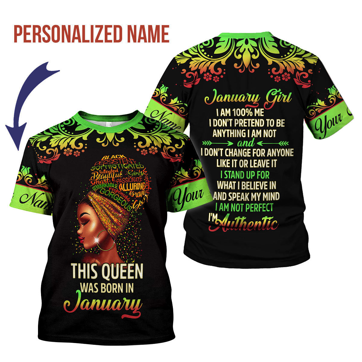 CustomsPig Personalized T-Shirt January Girl I Am 100% Me All Over Printed