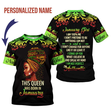CustomsPig Personalized T-Shirt January Girl I Am 100% Me All Over Printed