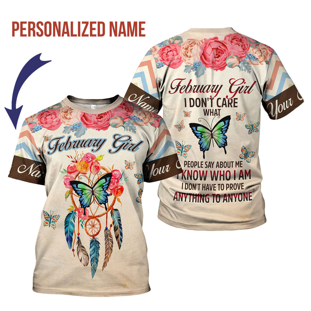 CustomsPig Personalized T-Shirt February Girl All Over Printed